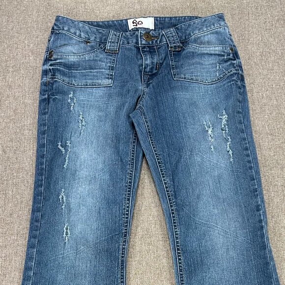 Vintage SO Bell Bottom Denim Jeans Women's 5 Blue Distressed Hippie Boho VTG - Picture 5 of 15
